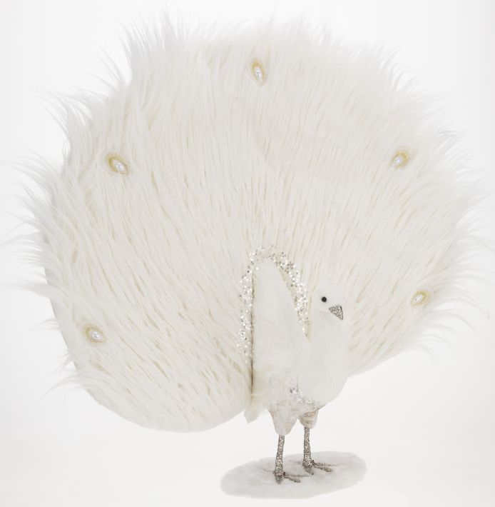 FEATHERED PEACOCK, WHITE 25'' - Official Mark Roberts Wholesale Site