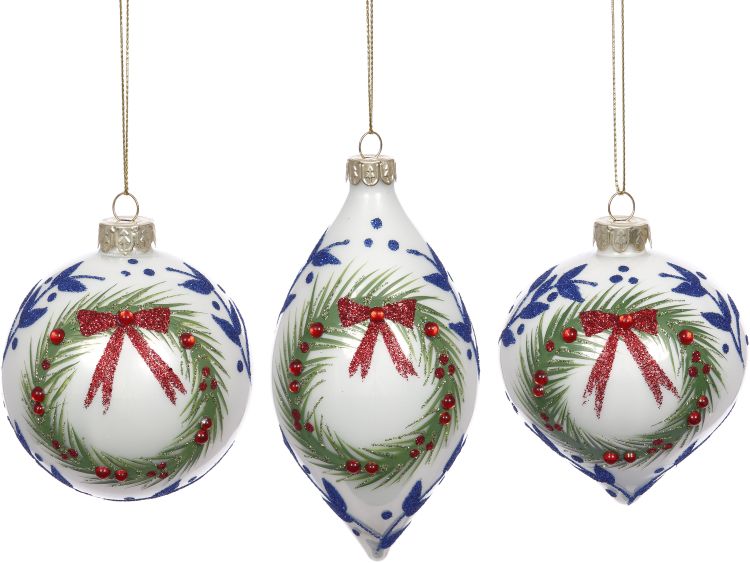Blue Wreath Ornament, Assortment of 3 - 3 Inches - Official Mark ...